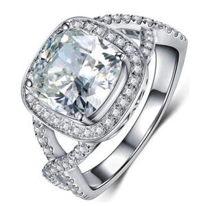 White Platinum with 3.0 Carat White Diamond Cubic Zirconia Princess Cut Ring